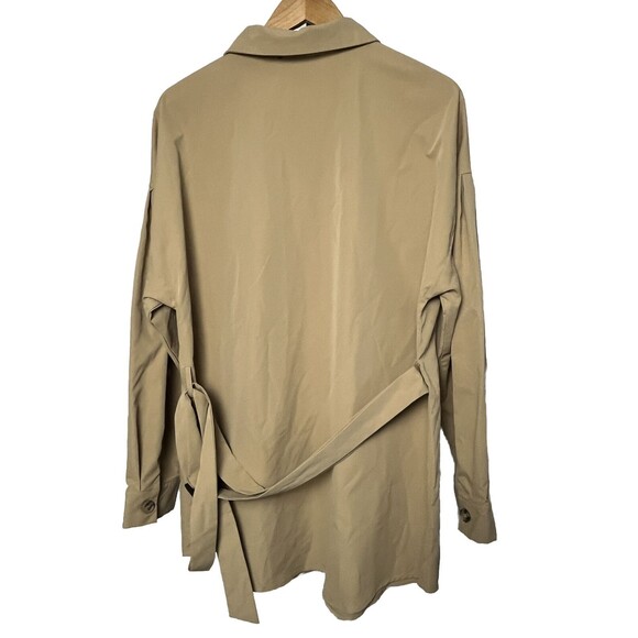 Shein Curve Jacket Short Trench Coat Button Up Pockets Belt Beige Women 2XL - Picture 2 of 3